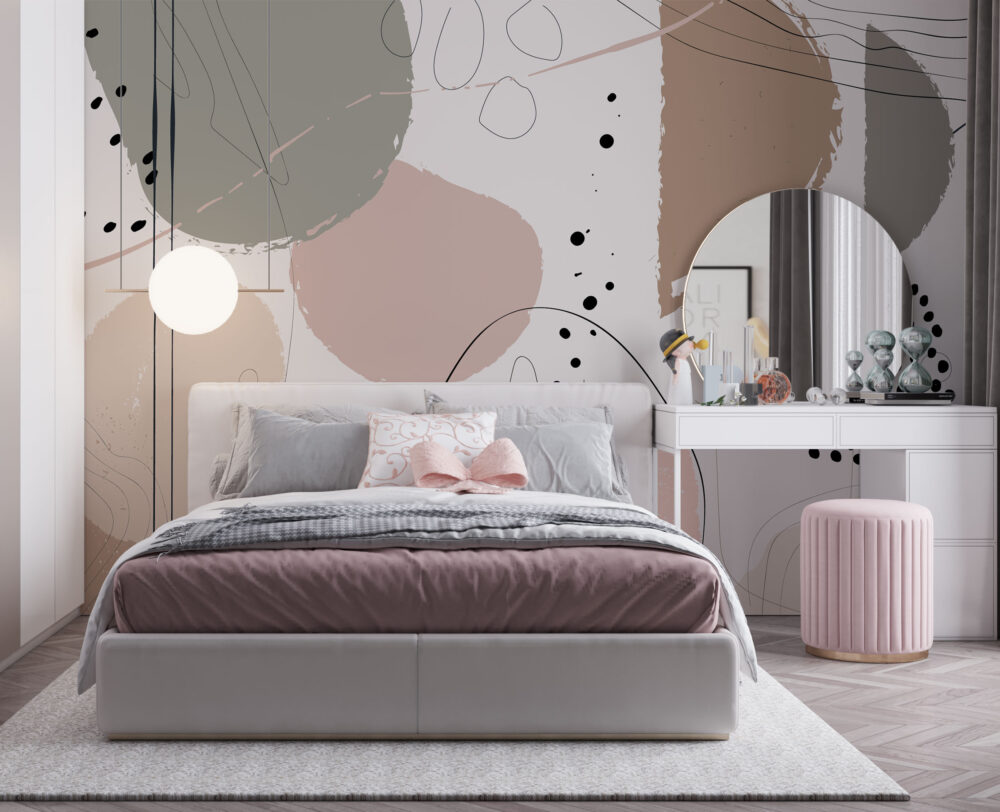Blush Abstract Shapes Wallpaper : Boho Geometric Mural - View 4