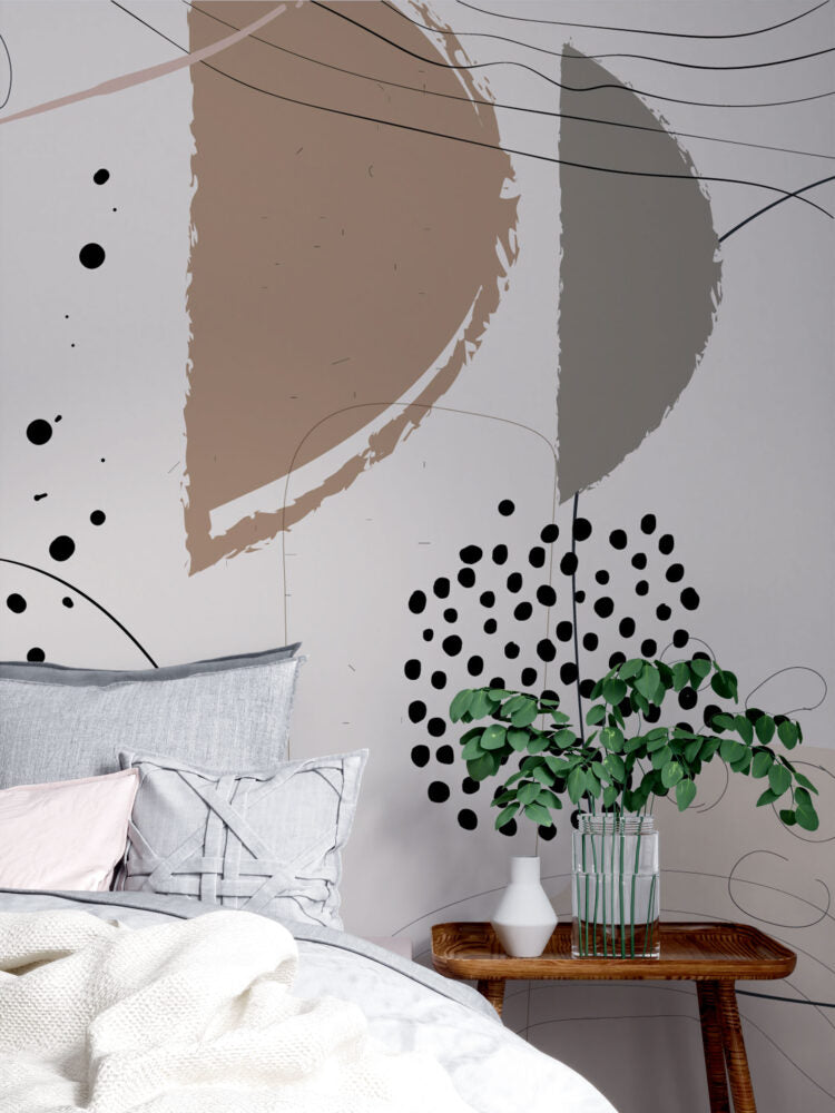 Blush Abstract Shapes Wallpaper : Boho Geometric Mural - View 3