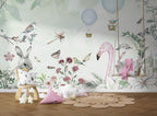 Bunny Flamingo Garden Wallpaper : Botanical Kids Mural