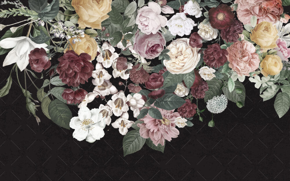 Hanging Rose Bouquet Wallpaper : Dark Floral Cascade Mural - View 2
