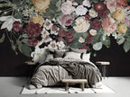Hanging Rose Bouquet Wallpaper : Dark Floral Cascade Mural