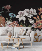 Dark Daisy Floral Wallpaper : Moody Botanical Mural - View 2