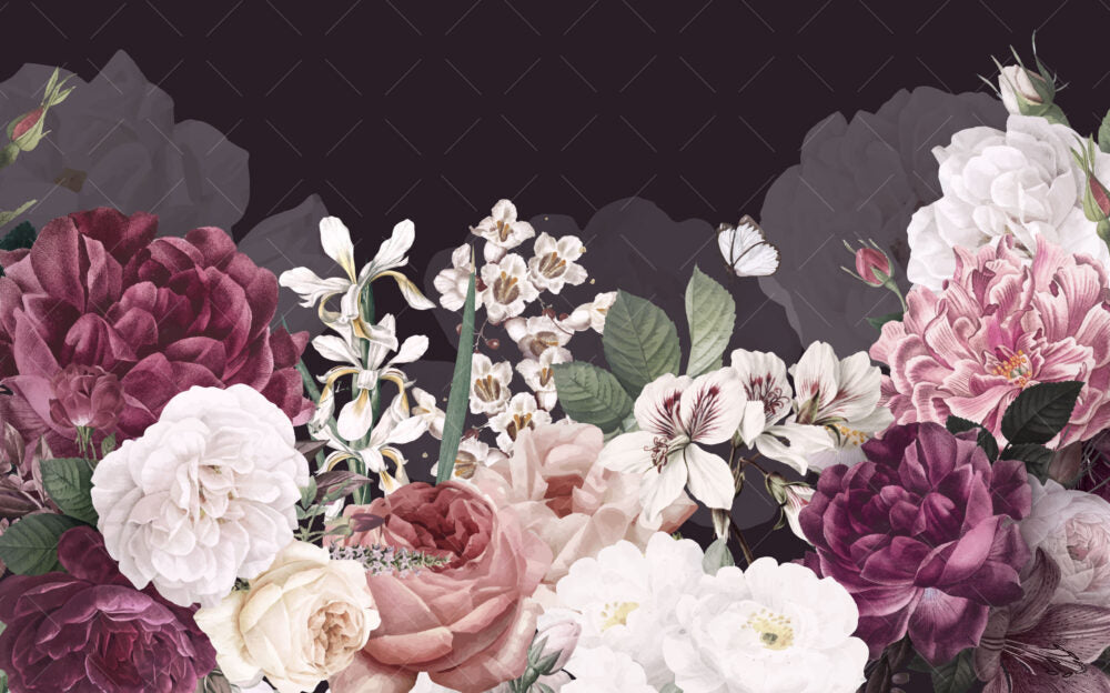Black Floral Wallpaper : Blush Rose And Blossom Mural - View 2