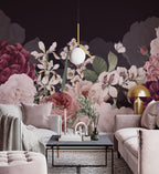 Black Floral Wallpaper : Blush Rose And Blossom Mural - View 3