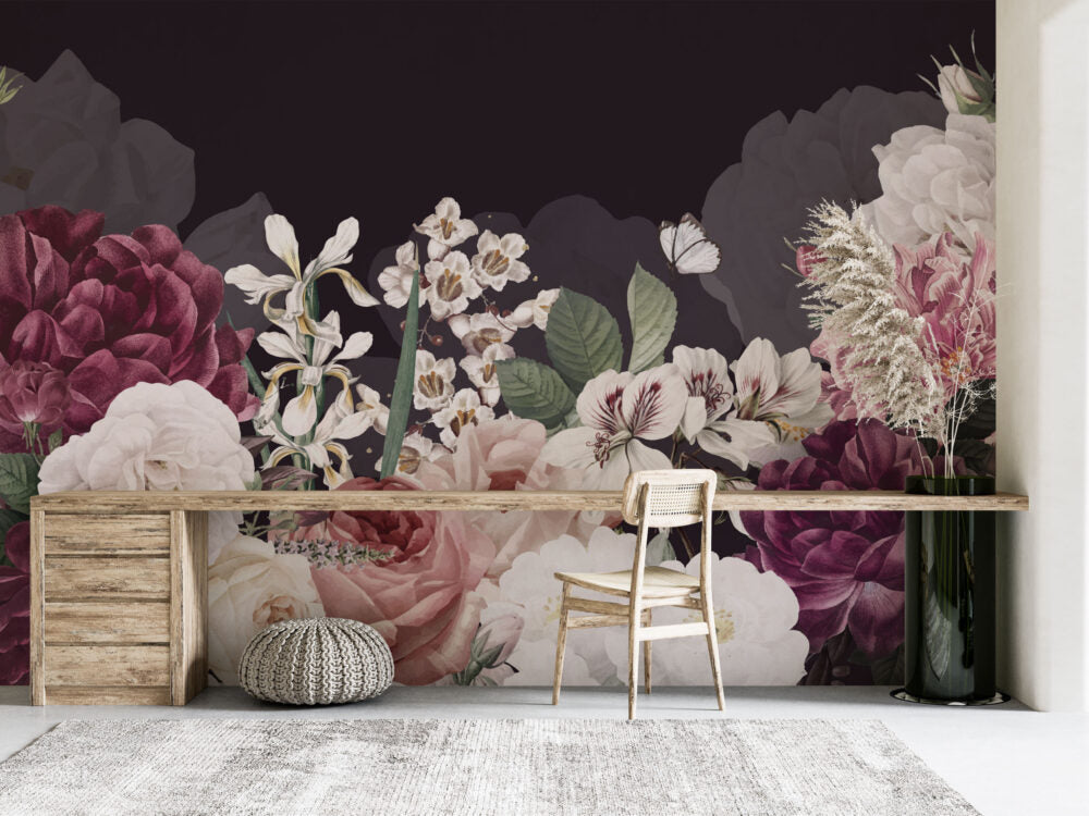Black Floral Wallpaper : Blush Rose And Blossom Mural