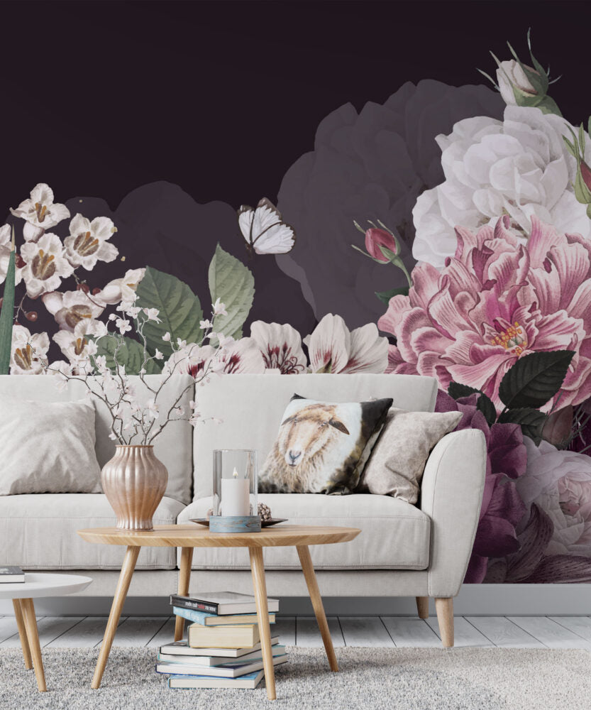 Black Floral Wallpaper : Blush Rose And Blossom Mural - View 4