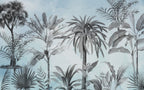 Pale Blue Tropical Palm Wallpaper : Soft Sketch Jungle Mural - View 2