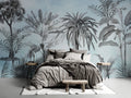 Pale Blue Tropical Palm Wallpaper : Soft Sketch Jungle Mural
