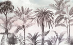 Blush Tropical Palm Wallpaper : Soft Sketch Jungle Mural - View 2