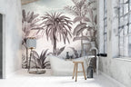 Blush Tropical Palm Wallpaper : Soft Sketch Jungle Mural
