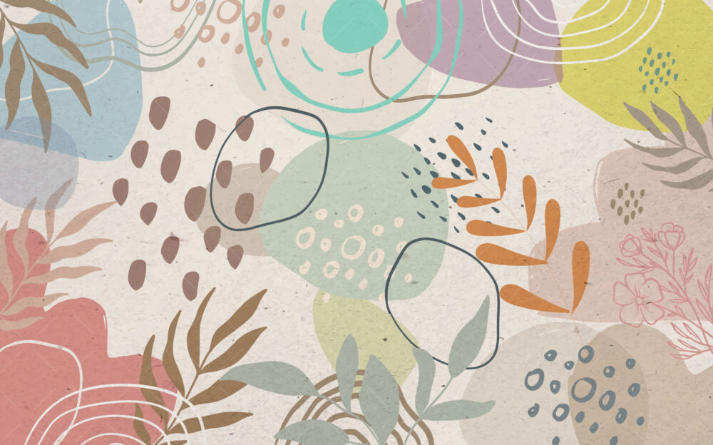 Pastel Abstract Shapes Wallpaper : Playful Leaf And Dot Kids Mural - View 2