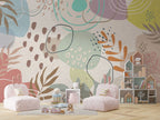 Pastel Abstract Shapes Wallpaper : Playful Leaf And Dot Kids Mural - View 3
