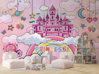 Pink Princess Castle Wallpaper : Rainbow Clouds Fairy Tale Mural - View 4