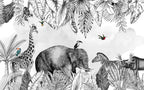 Black White Safari Wallpaper : Sketch Elephant Jungle Mural - View 2