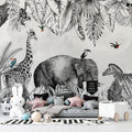 Black White Safari Wallpaper : Sketch Elephant Jungle Mural