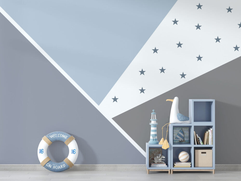 Blue Star Geometric Wallpaper : Grey Triangle Kids Mural - View 3