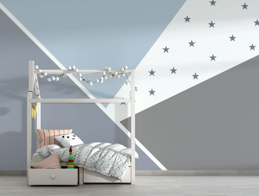 Blue Star Geometric Wallpaper : Grey Triangle Kids Mural