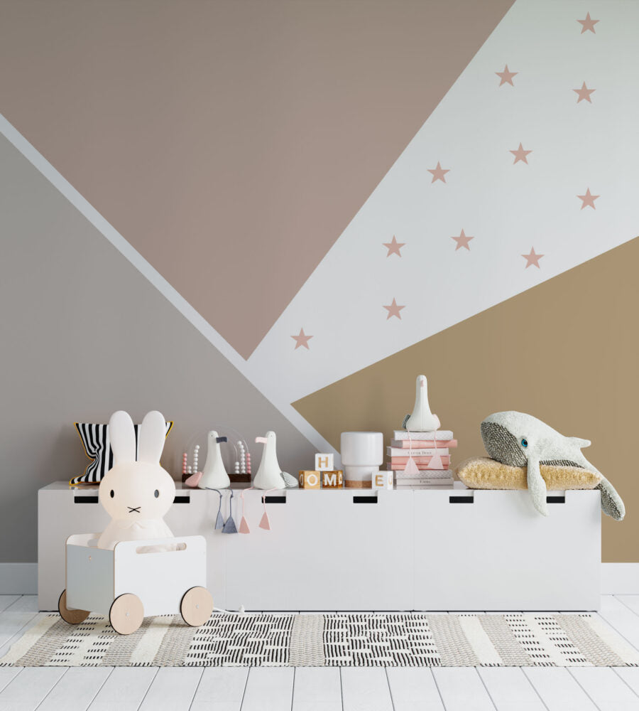 Blush Star Geometric Wallpaper : Pink Tan Triangle Kids Mural