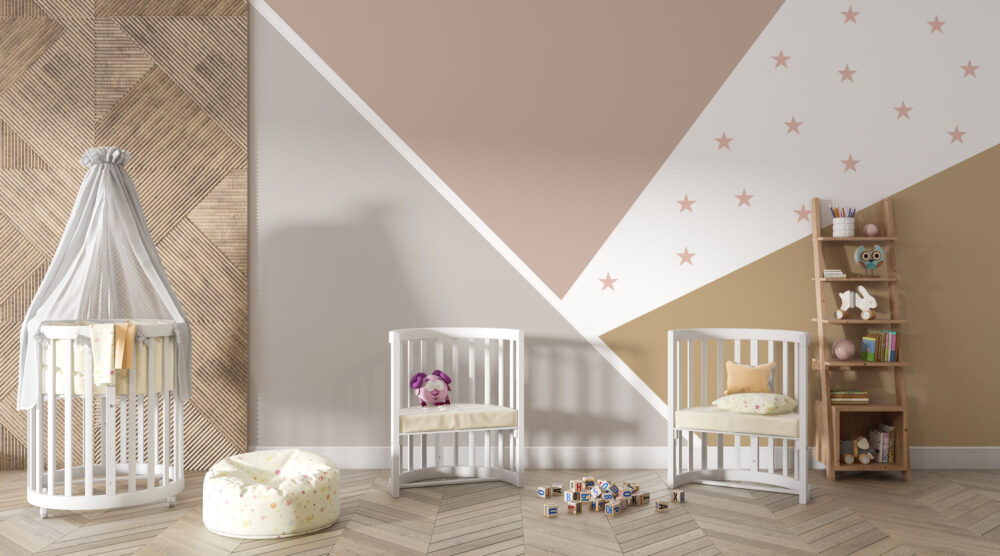 Blush Star Geometric Wallpaper : Pink Tan Triangle Kids Mural - View 3