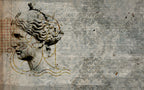 Classical Bust Distressed Wallpaper : Gold Line Vintage Mural - View 2