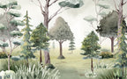 Watercolor Forest Trees Wallpaper : Meadow Woodland Mural - View 2