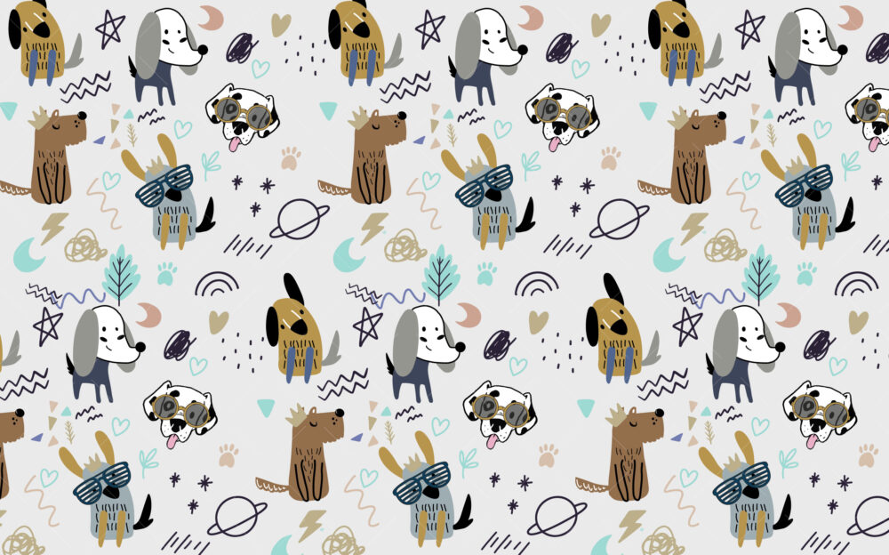 Doodle Puppy Wallpaper : Cute Dog Kids Pattern - View 2