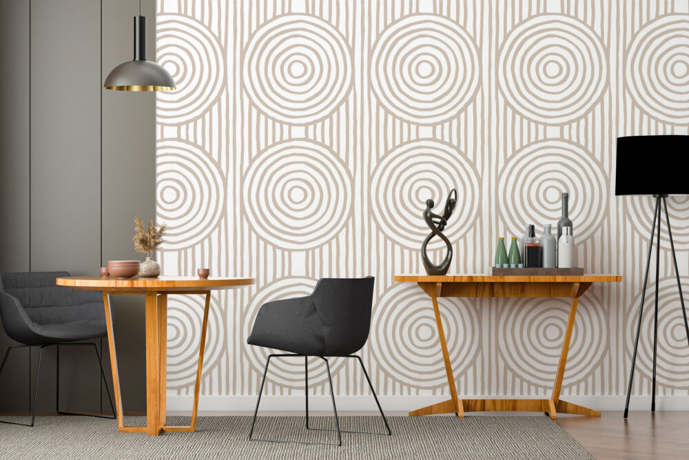 Boho Arc Line Wallpaper : Beige Concentric Circle Pattern - View 3