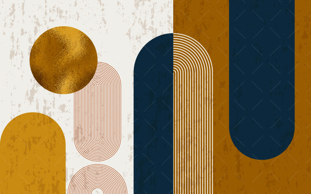 Boho Arches Wallpaper : Navy And Ochre Geometric Mural - View 2