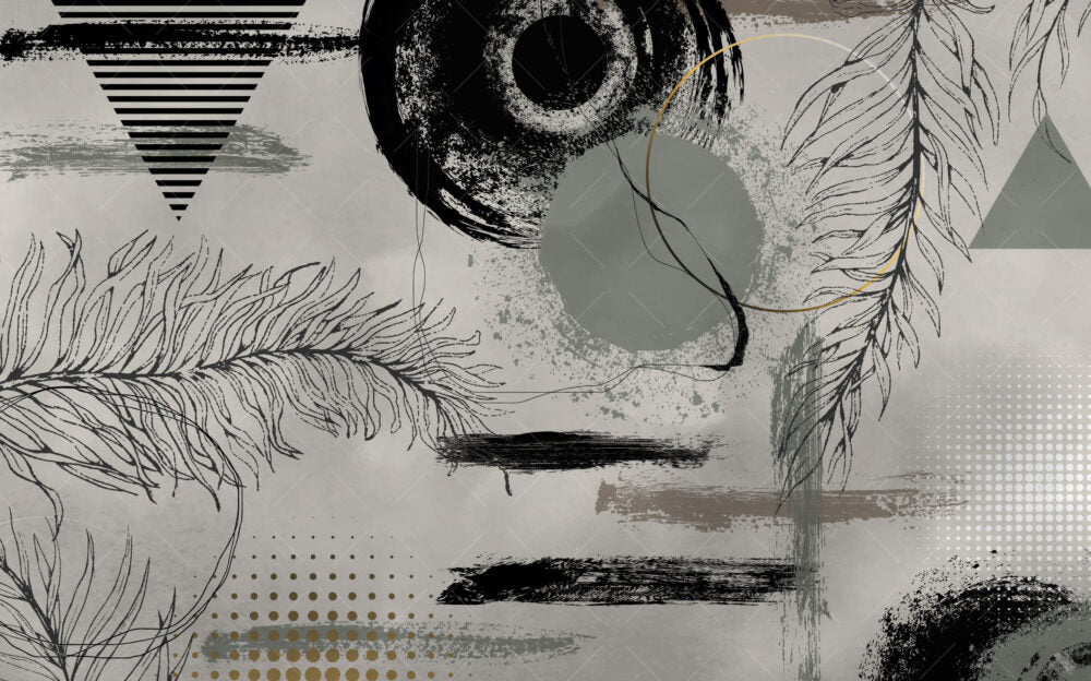 Grey Abstract Grass Wallpaper : Soft Botanical Brushstroke Mural - View 2