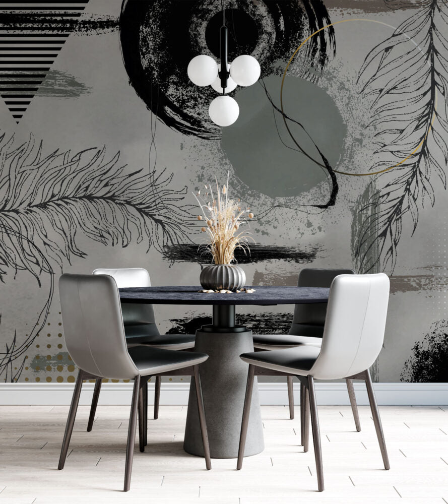 Grey Abstract Grass Wallpaper : Soft Botanical Brushstroke Mural