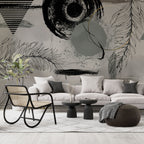 Grey Abstract Grass Wallpaper : Soft Botanical Brushstroke Mural - View 3