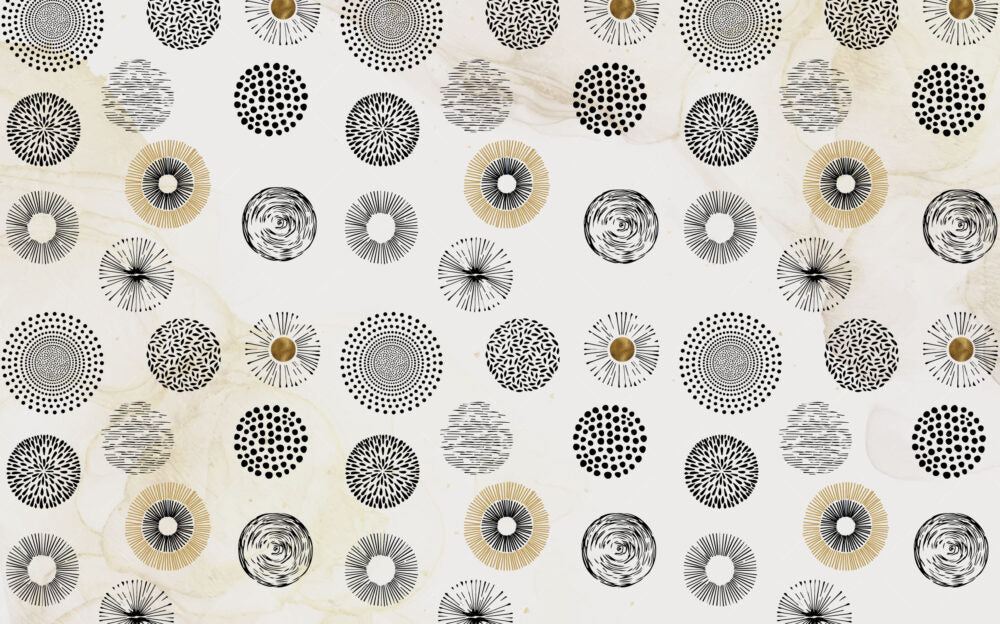 Black Dandelion Circles Wallpaper : Modern Graphic Burst Pattern Mural - View 2