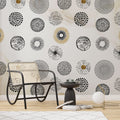 Black Dandelion Circles Wallpaper : Modern Graphic Burst Pattern Mural