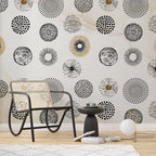Black Dandelion Circles Wallpaper : Modern Graphic Burst Pattern Mural
