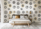 Black Dandelion Circles Wallpaper : Modern Graphic Burst Pattern Mural - View 4