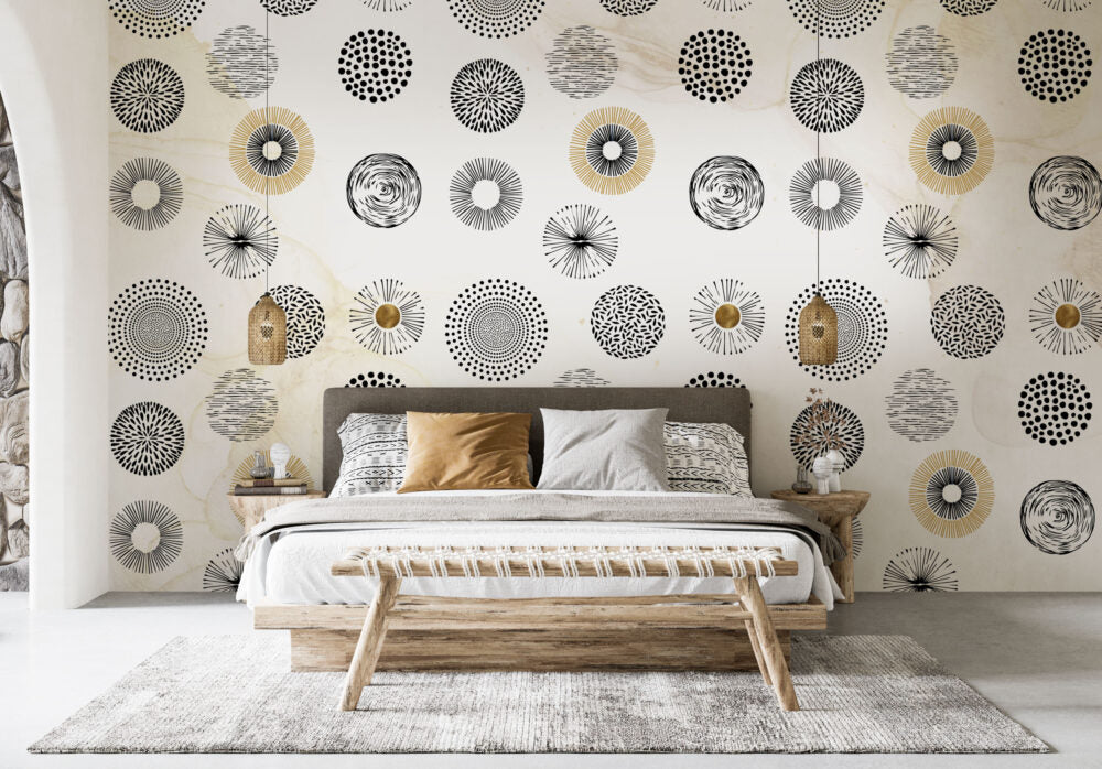 Black Dandelion Circles Wallpaper : Modern Graphic Burst Pattern Mural - View 4