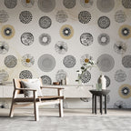 Black Dandelion Circles Wallpaper : Modern Graphic Burst Pattern Mural - View 3