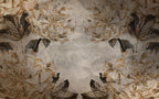 Distressed Gold Leaf Wallpaper : Aged Plaster Botanical Frame Mural - View 2