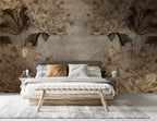 Distressed Gold Leaf Wallpaper : Aged Plaster Botanical Frame Mural