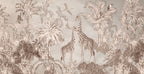 Sepia Giraffe Jungle Wallpaper : Soft Tropical Safari Mural - View 2