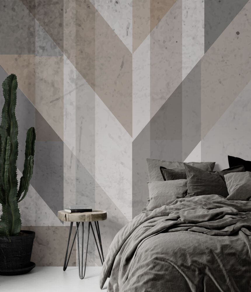 Grey Concrete Triangles Wallpaper : Distressed Geometric Mural - View 3