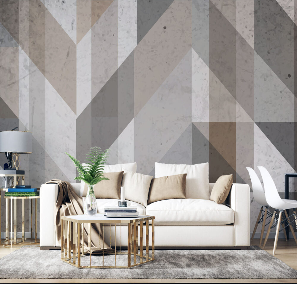 Grey Concrete Triangles Wallpaper : Distressed Geometric Mural