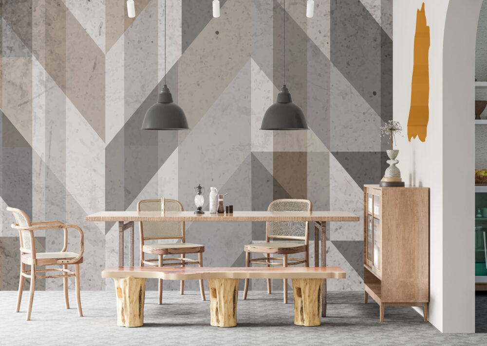 Grey Concrete Triangles Wallpaper : Distressed Geometric Mural - View 4