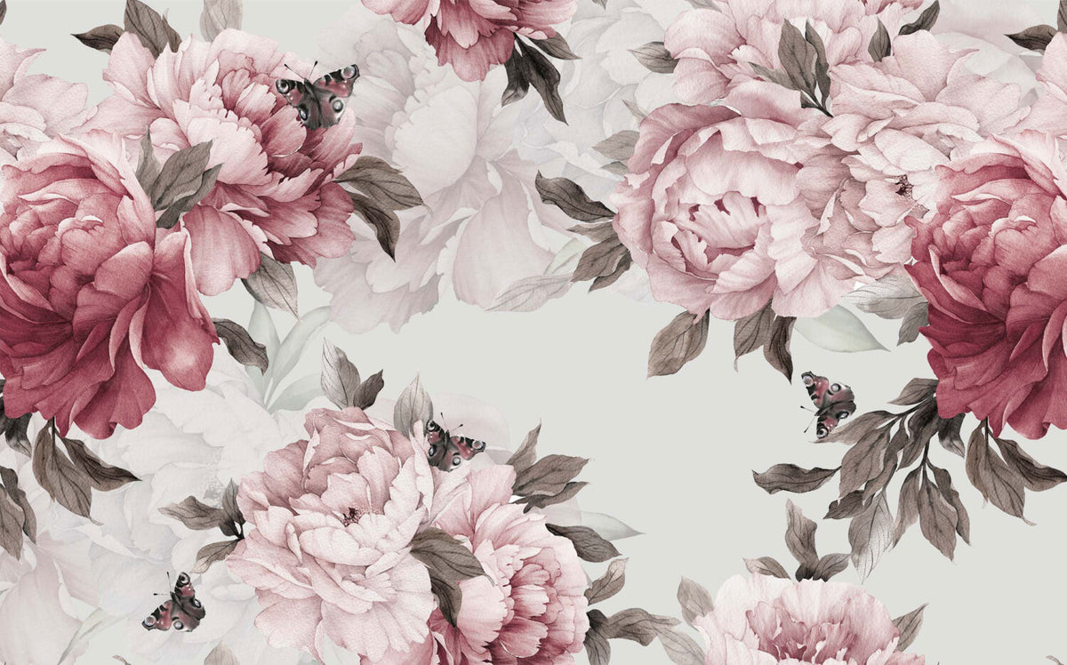 Blush Peony Border Wallpaper : Soft Watercolor Floral Mural - View 2