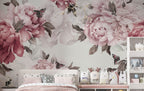 Blush Peony Border Wallpaper : Soft Watercolor Floral Mural
