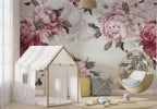 Blush Peony Border Wallpaper : Soft Watercolor Floral Mural - View 3