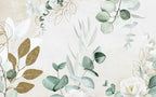 Eucalyptus Gold Leaf Wallpaper : Sage Watercolor Botanical Mural - flat design