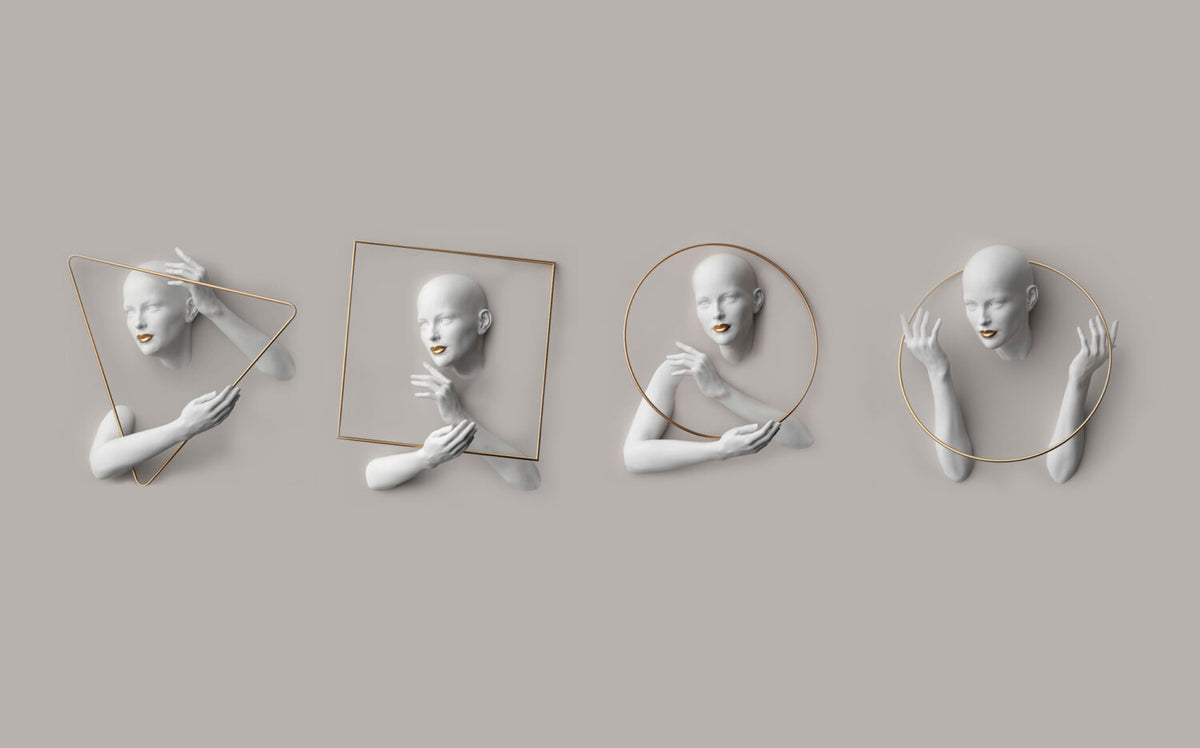 3D Sculpted Hands Wallpaper : Grey Classical Relief Mural - View 2