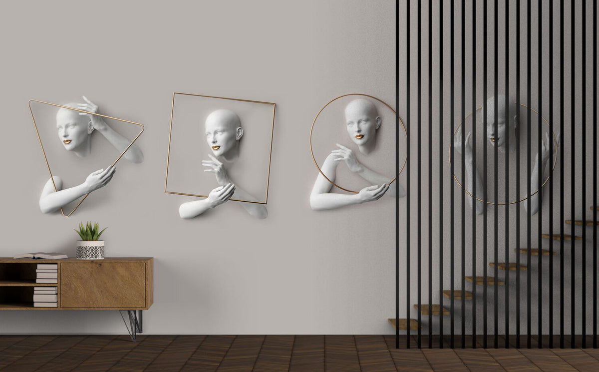 3D Sculpted Hands Wallpaper : Grey Classical Relief Mural - View 3