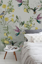 Lemon Tree Hummingbird Wallpaper : Bright Botanical Bird Pattern - View 3